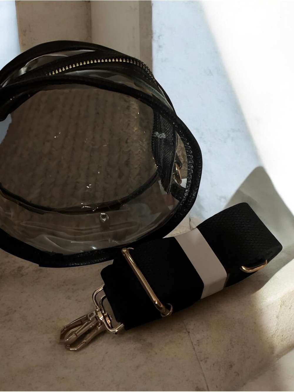 Clear Black Crossbody Bag with Removable Black Strap